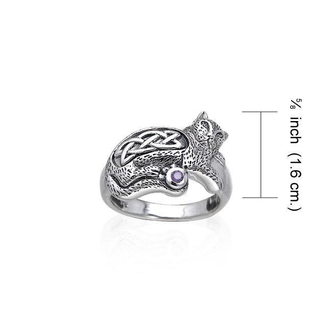 Drawn to the interesting Celtic Cat ~ Sterling Silver Jewelry Ring with Gemstone TRI141