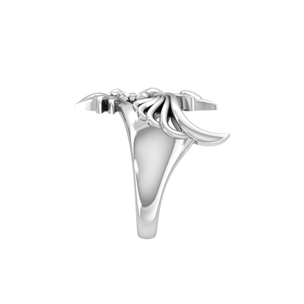 Phoenix with Fleur De Lis Sterling Silver Ring TRI1742