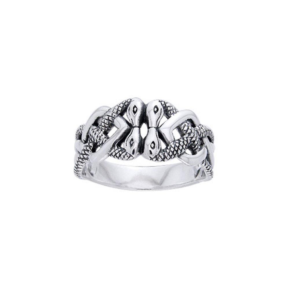 Celtic Knot Snakes Sterling Silver Ring TRI560