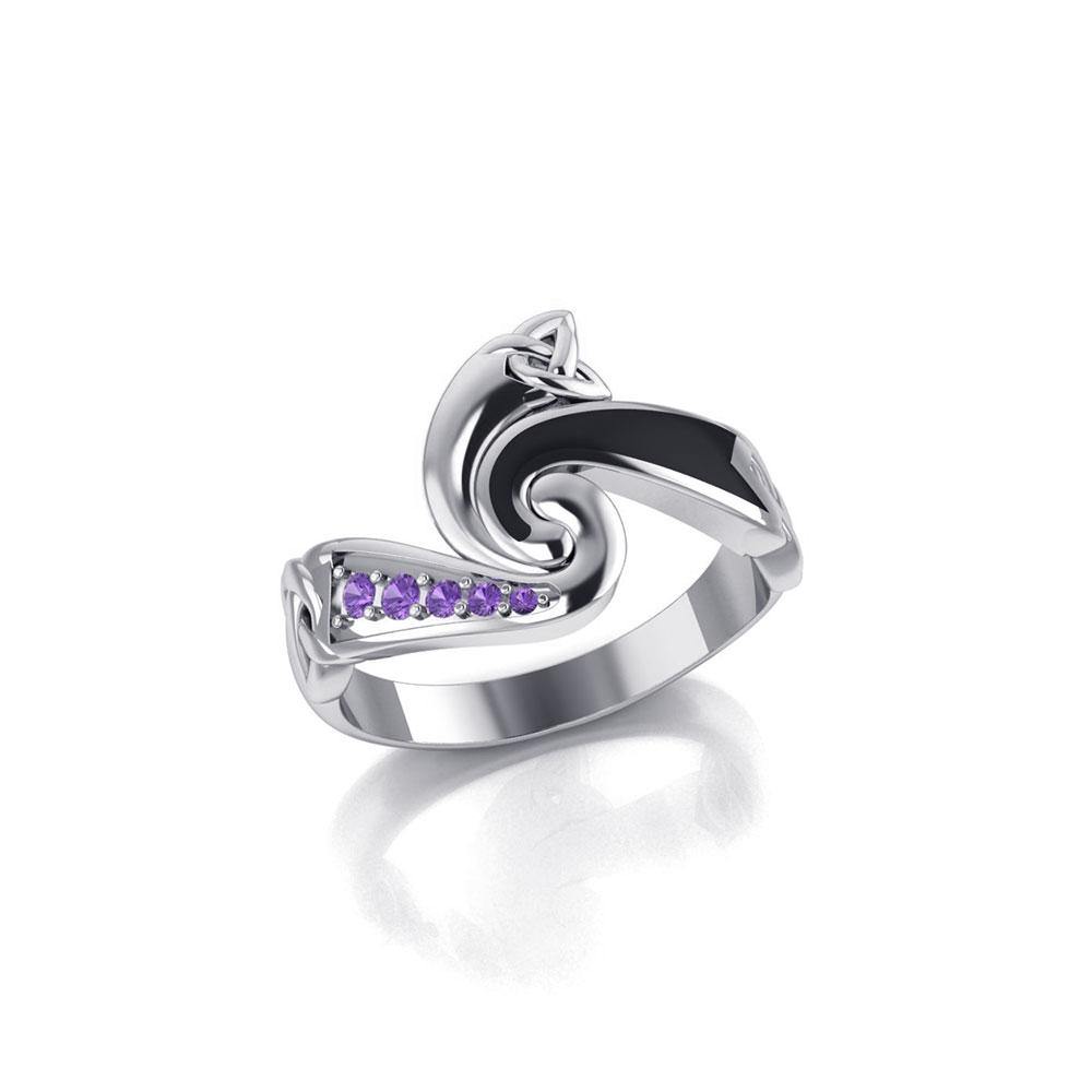Endless and Modern Celtic Triskele Silver Gemstone Ring TRI636
