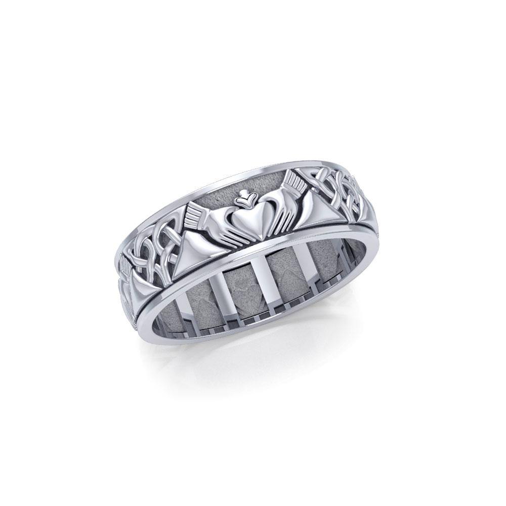 Celtic Knotwork Claddagh Sterling Silver Spinner Ring TRI768