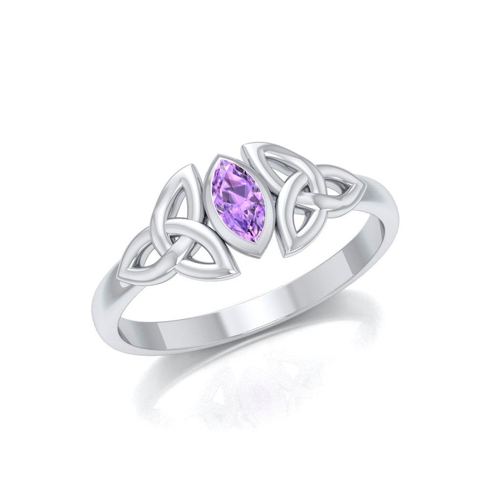 Celtic Knotwork Sterling Silver Ring with Birthstone TRI936