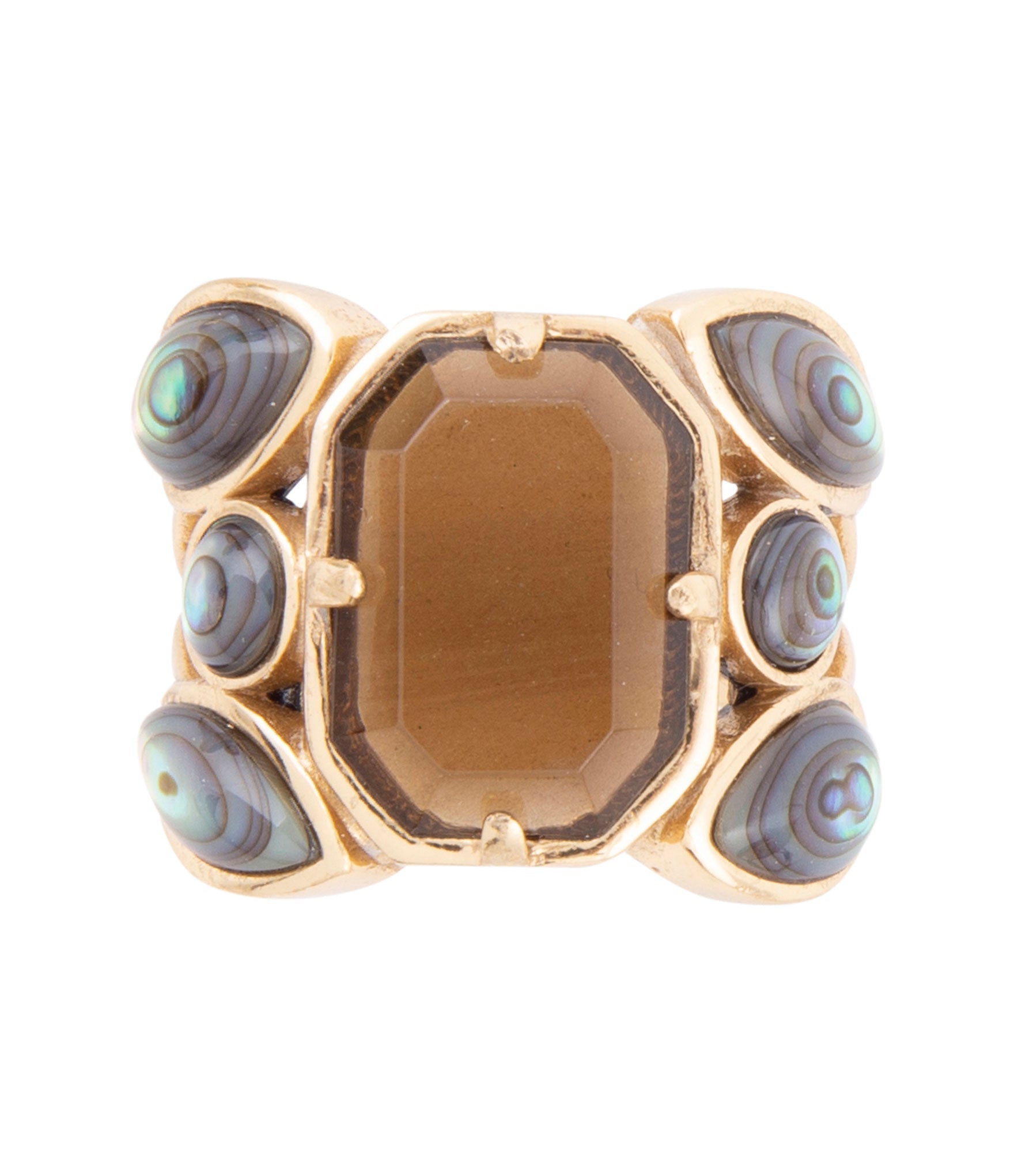 Tribecca Smoky Brown Quartz and Abalone Statement Golden Ring | Rings | Wiccan Center