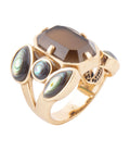 Tribecca Smoky Brown Quartz and Abalone Statement Golden Ring | Rings | Wiccan Center