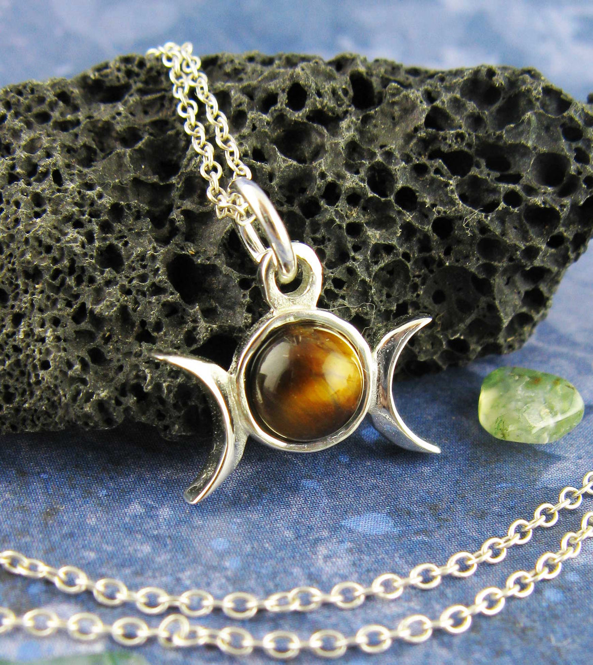 Triple Moon Charm Pendant w/ Gemstone, Handmade - 925 Sterling Silver | Handmade > Silver w/ gemstone | Wiccan Center