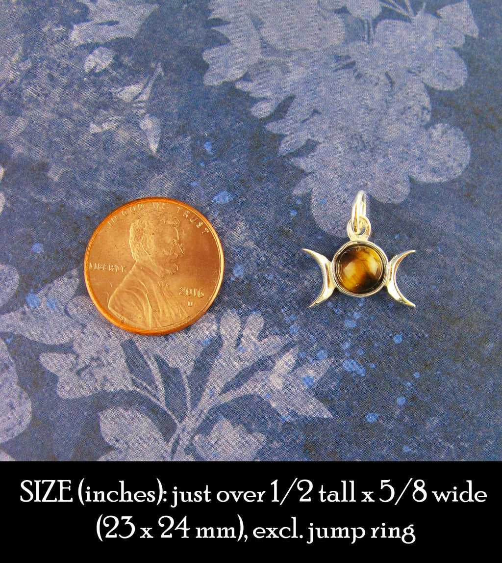Triple Moon Charm Pendant w/ Gemstone, Handmade - 925 Sterling Silver | Handmade > Silver w/ gemstone | Wiccan Center
