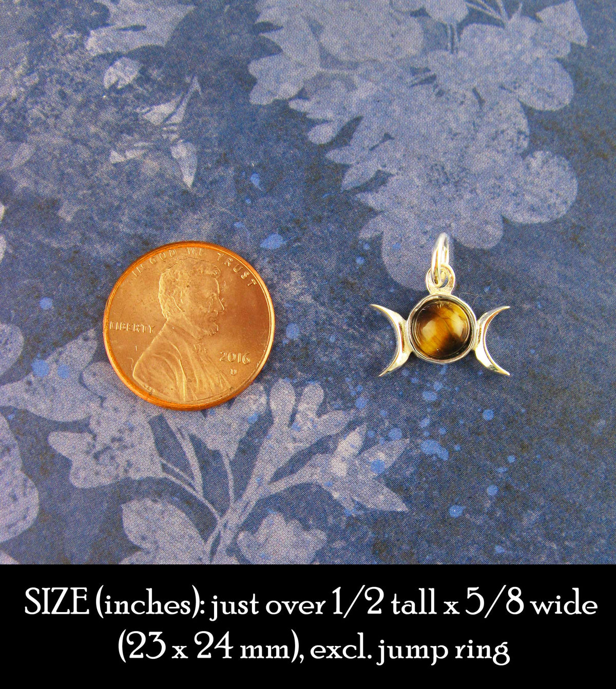 Triple Moon Charm Pendant w/ Gemstone, Handmade - 925 Sterling Silver | Handmade > Silver w/ gemstone | Wiccan Center