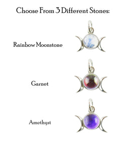 Triple Moon Charm Pendant w/ Gemstone, Handmade - 925 Sterling Silver | Handmade > Silver w/ gemstone | Wiccan Center