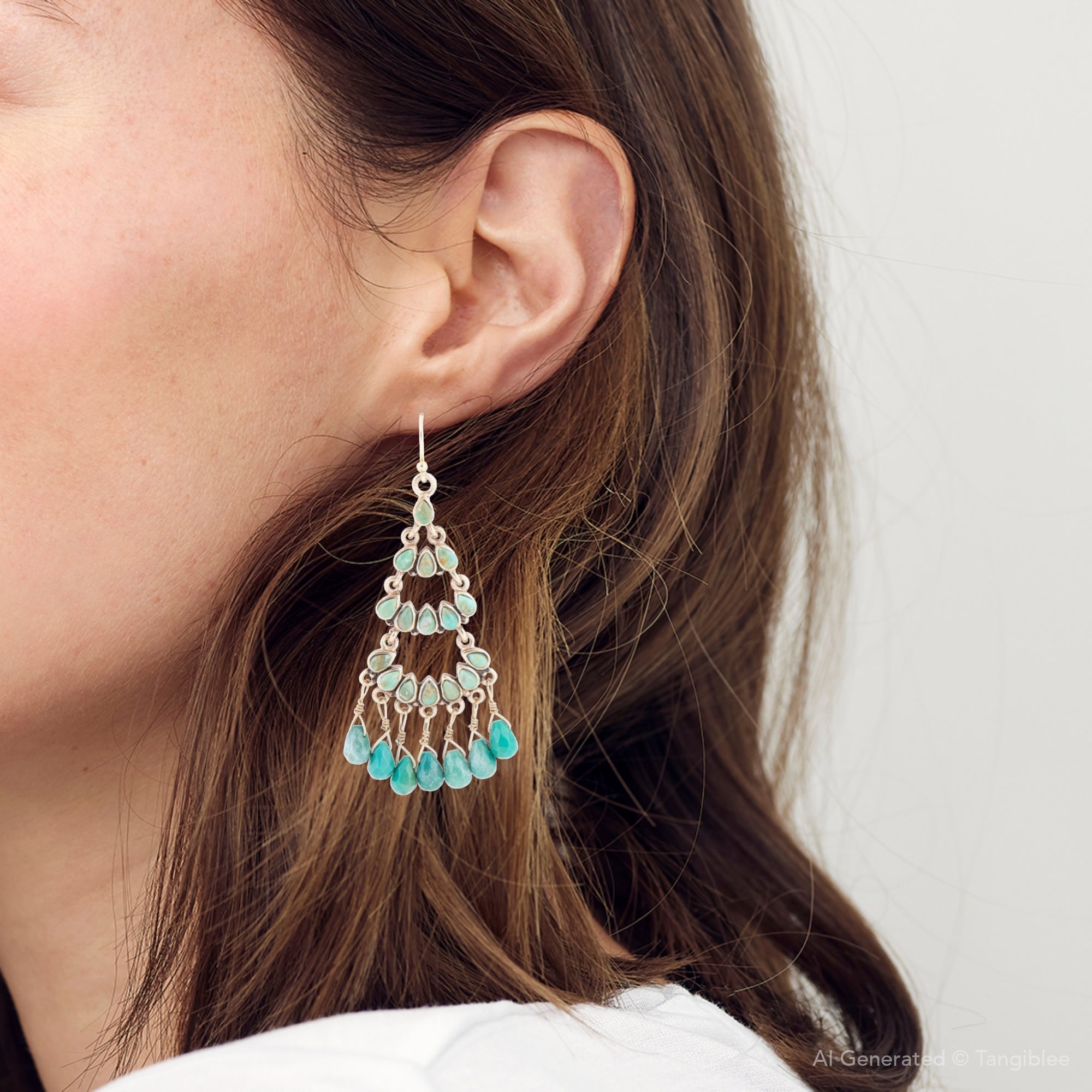 Triple the Blue Turquoise Golden Chandelier Earrings | Earrings | Wiccan Center
