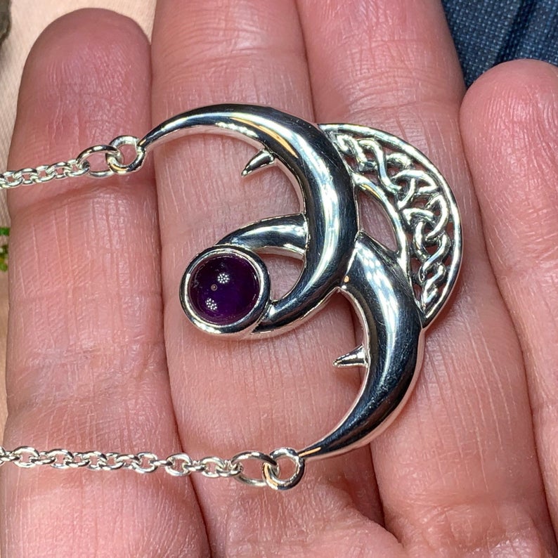 Beauty of Triple Moon Celtic Necklace in Sterling Silver | Necklet | Wiccan Center