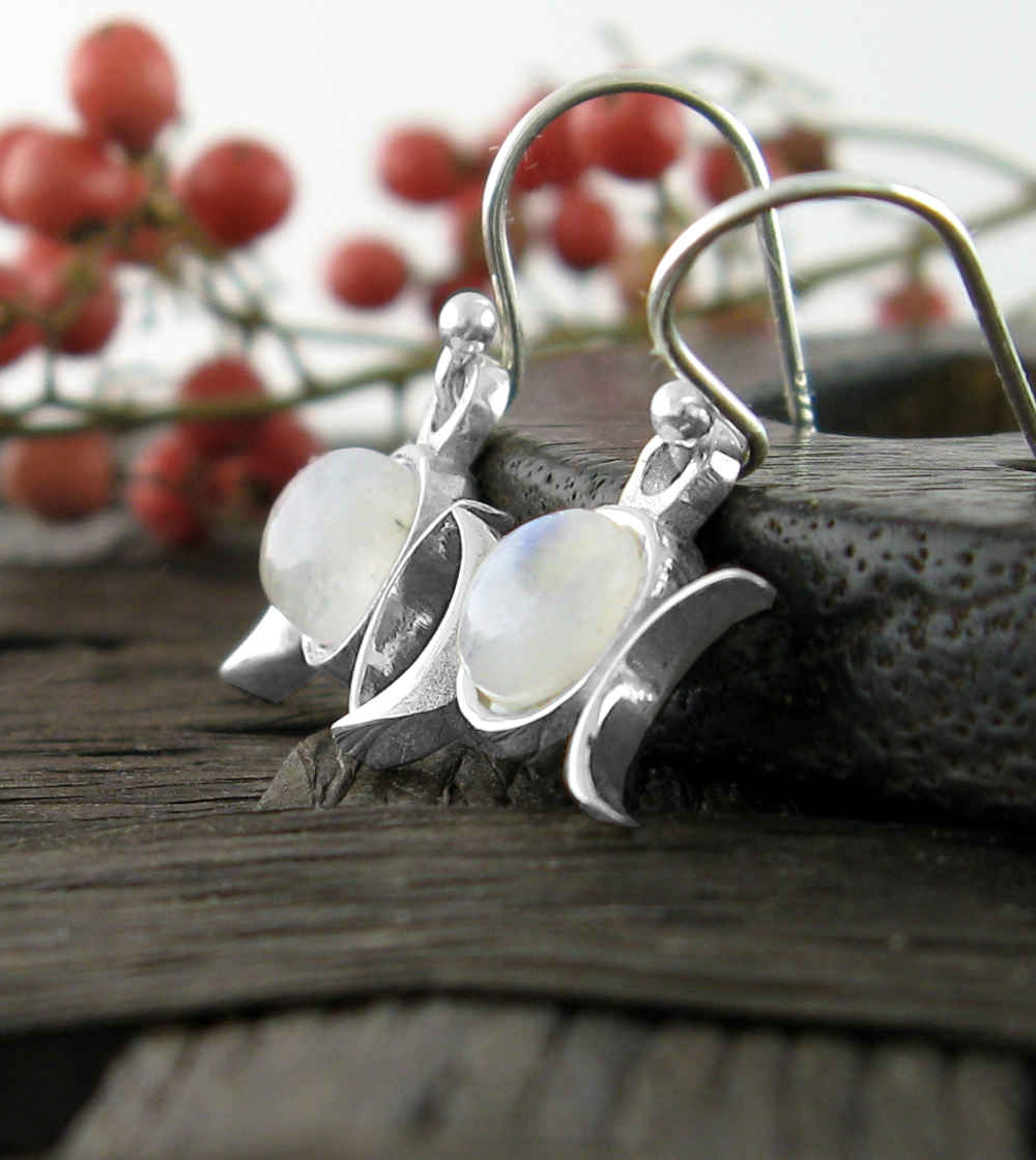 Little Triple Moon Moonstone Drop Earrings, Handmade | Handmade > Silver w/ gemstone | Wiccan Center