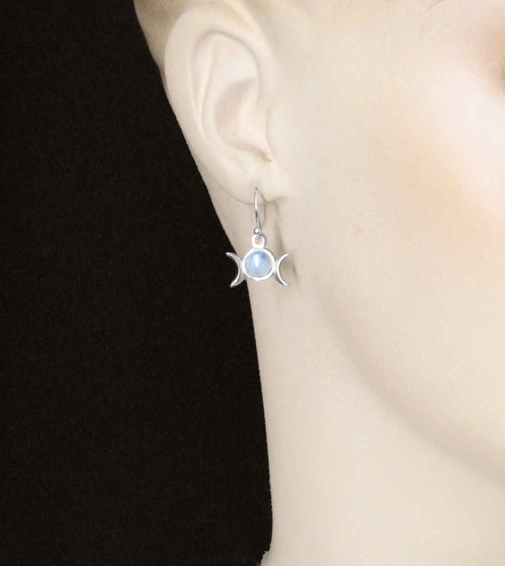 Little Triple Moon Moonstone Drop Earrings, Handmade | Handmade > Silver w/ gemstone | Wiccan Center