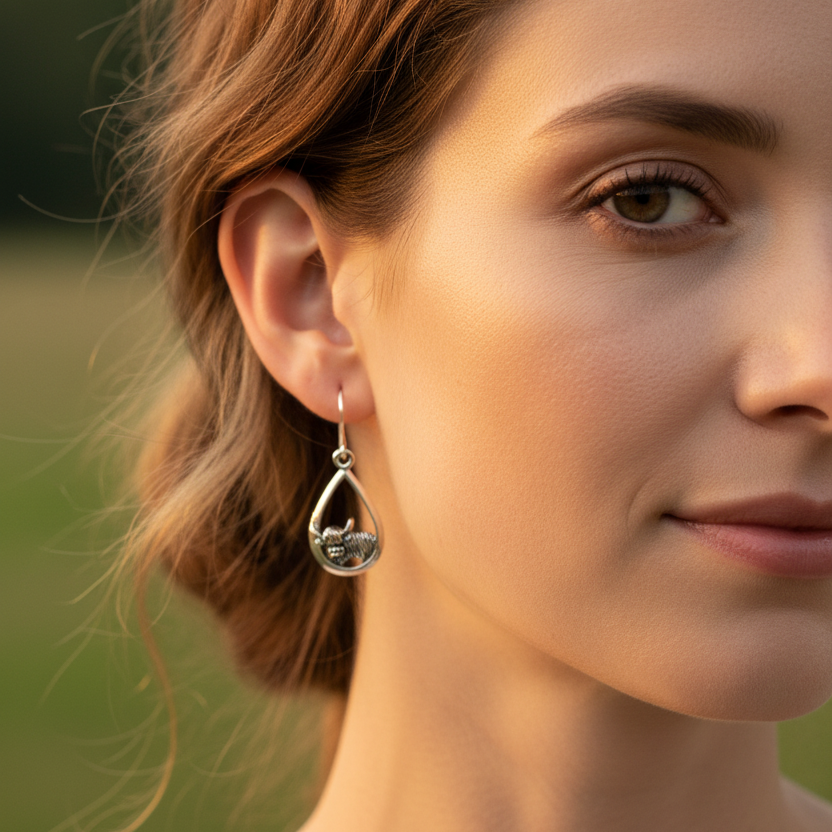 Galloway Scottish Highland Cow Earrings in Sterling Silver | Dangle Earrings | Wiccan Center