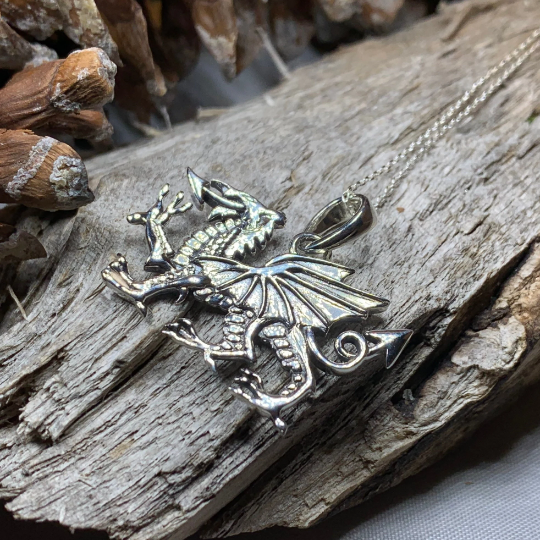 Welsh Dragon Necklace in Sterling Silver