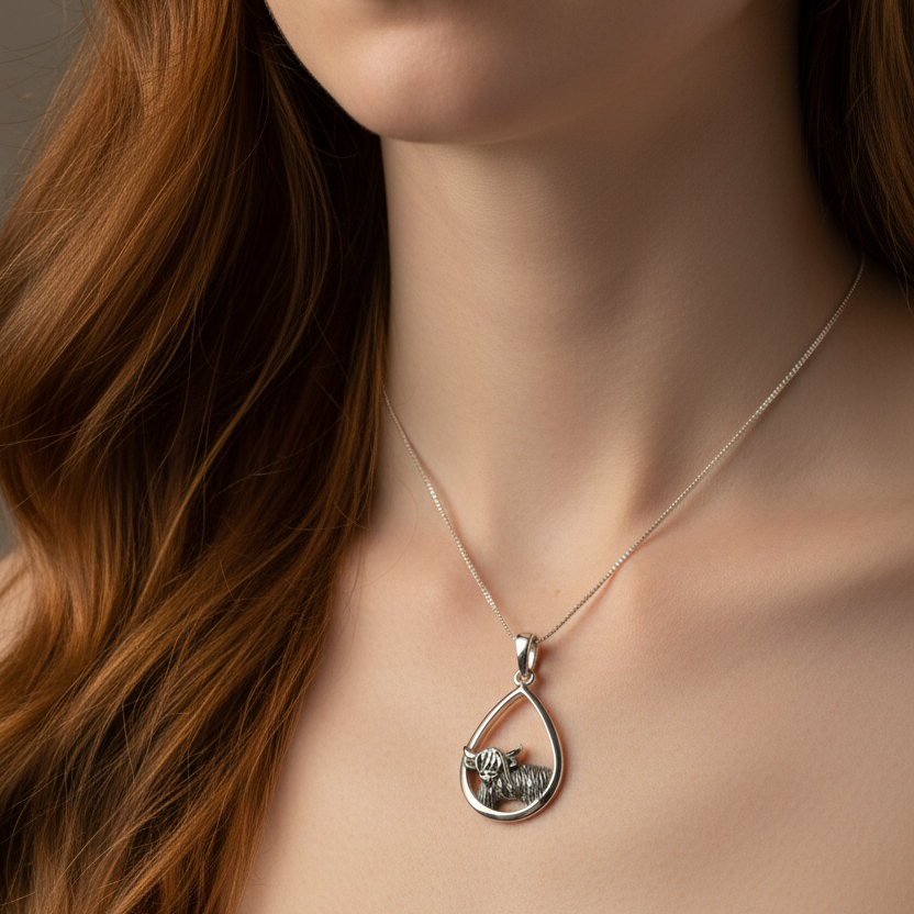 Little Hamish Highland Cow Necklace in Sterling Silver | Pendant | Wiccan Center