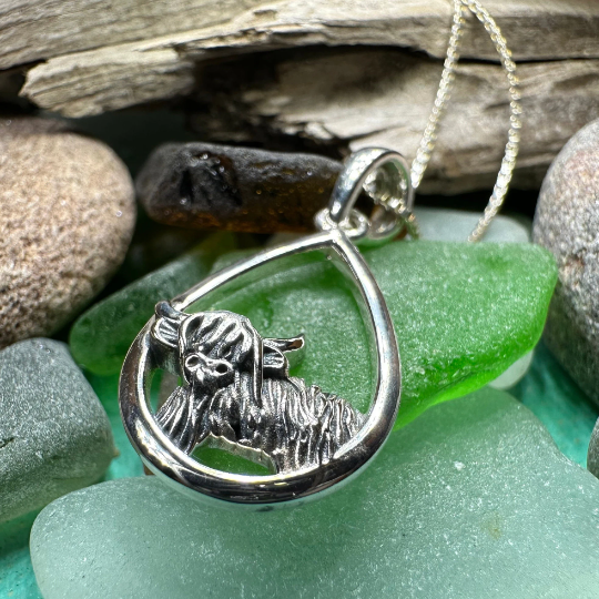 Little Hamish Highland Cow Necklace in Sterling Silver | Pendant | Wiccan Center