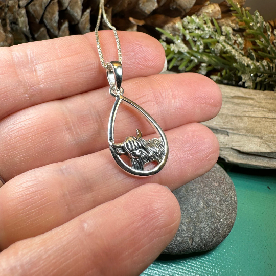 Little Hamish Highland Cow Necklace in Sterling Silver | Pendant | Wiccan Center