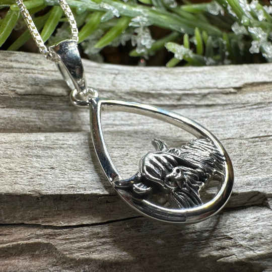 Little Hamish Highland Cow Necklace in Sterling Silver | Pendant | Wiccan Center