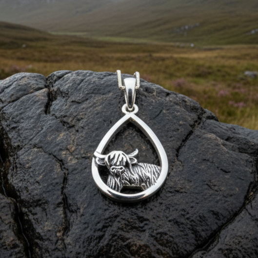 Little Hamish Highland Cow Necklace in Sterling Silver | Pendant | Wiccan Center