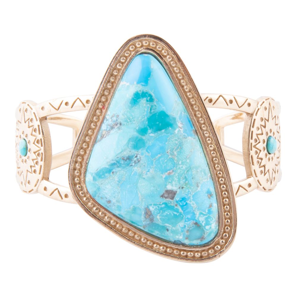 Tulum Blue Turquoise Golden Cuff Bracelet | Bracelets | Wiccan Center