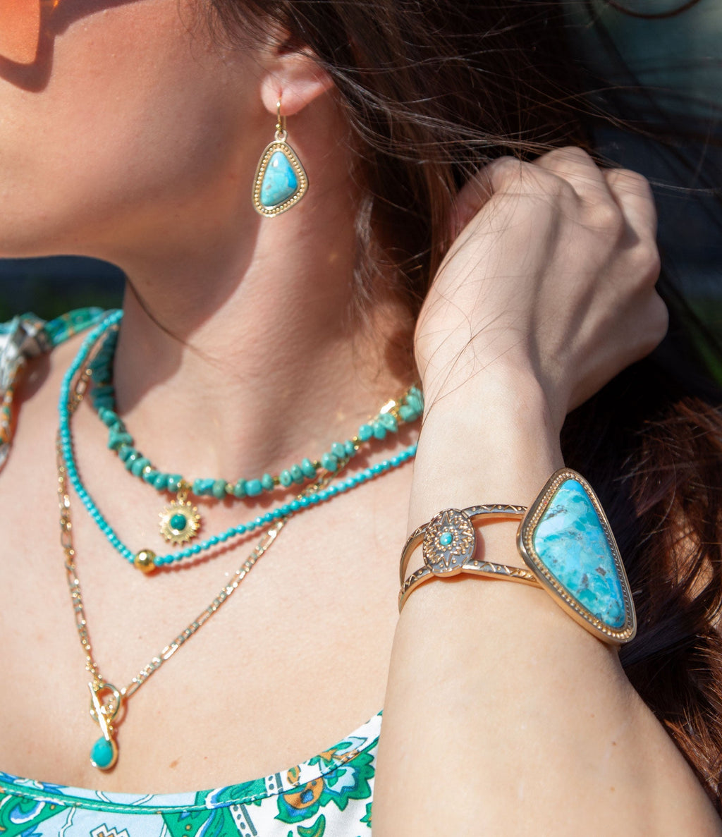 Tulum Blue Turquoise Golden Cuff Bracelet | Bracelets | Wiccan Center