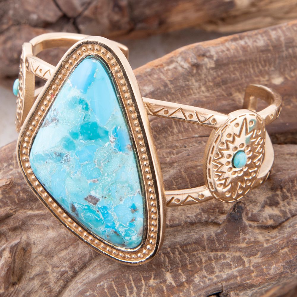 Tulum Blue Turquoise Golden Cuff Bracelet | Bracelets | Wiccan Center