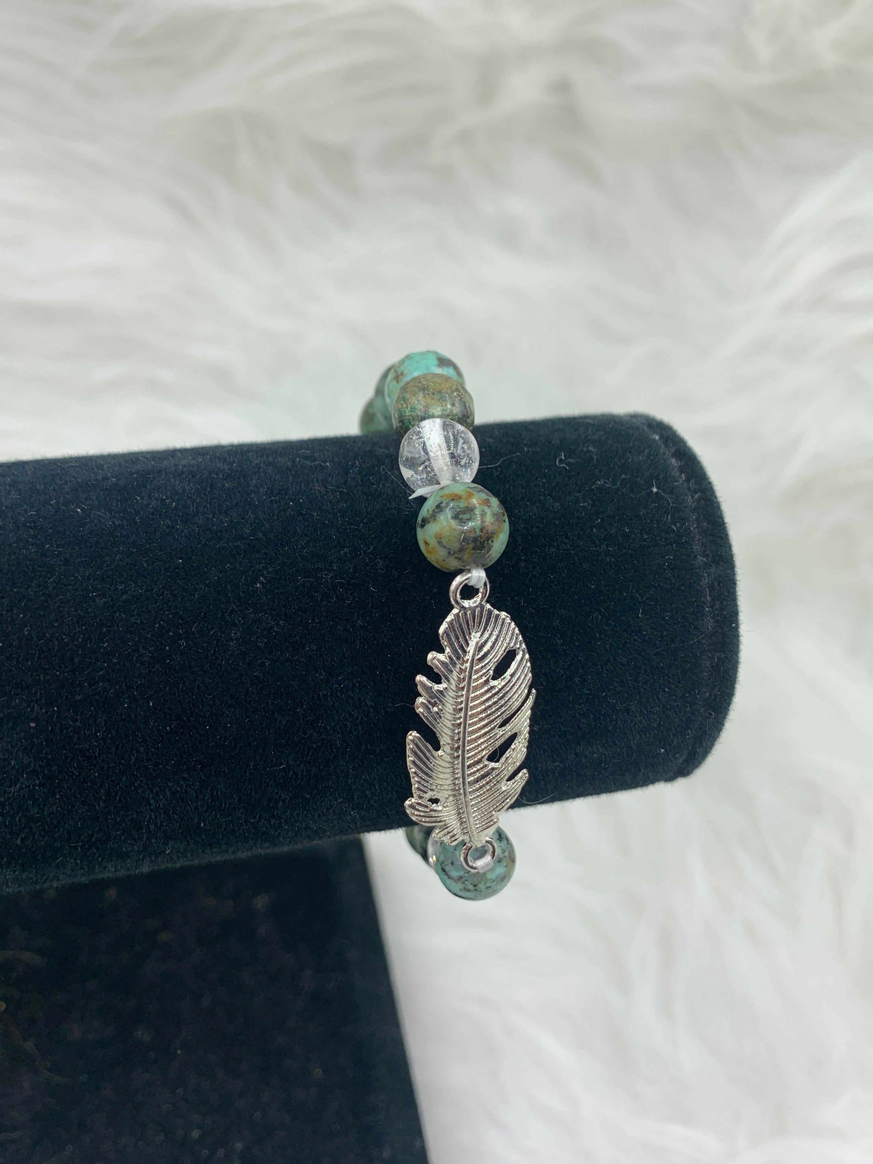Turquoise & Quartz Feather Bracelet | Jewelry-Bracelet | Wiccan Center