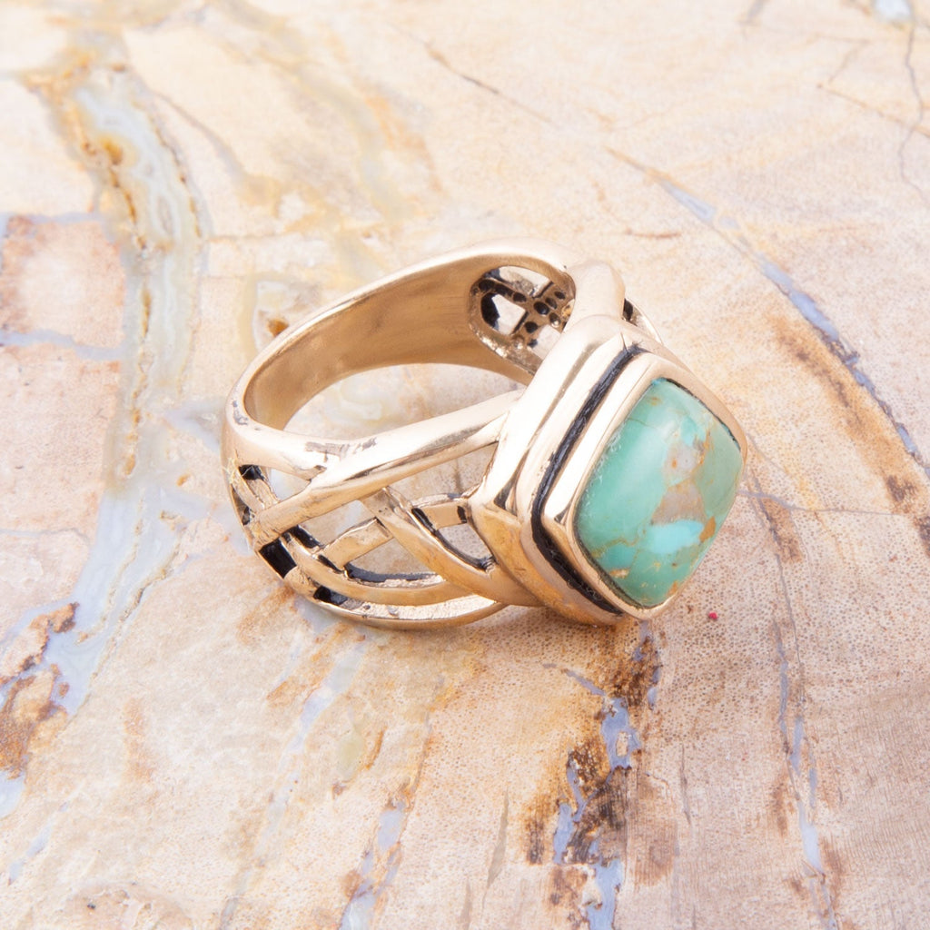 Blue Turquoise and Golden Bronze Cut Out Ring | Rings | Wiccan Center
