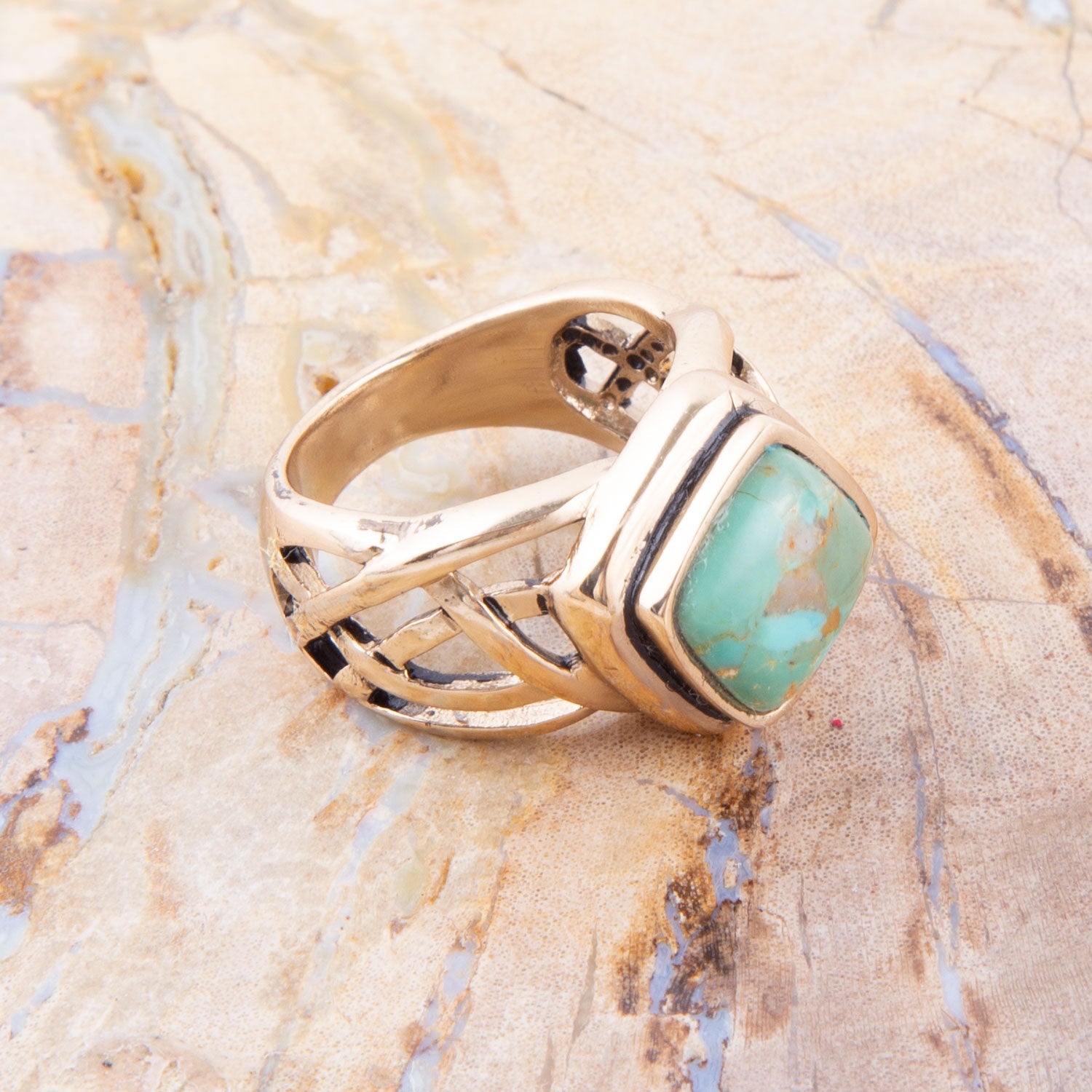 Blue Turquoise and Golden Bronze Cut Out Ring | Rings | Wiccan Center