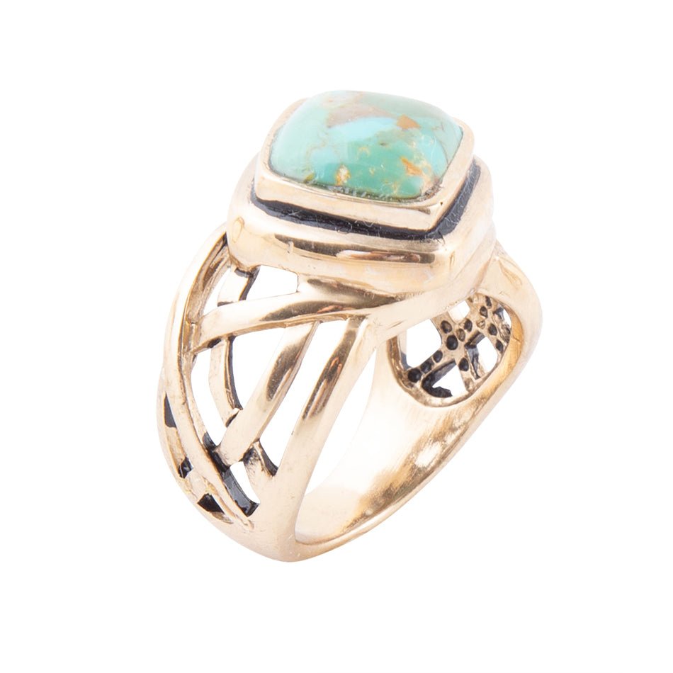 Blue Turquoise and Golden Bronze Cut Out Ring | Rings | Wiccan Center