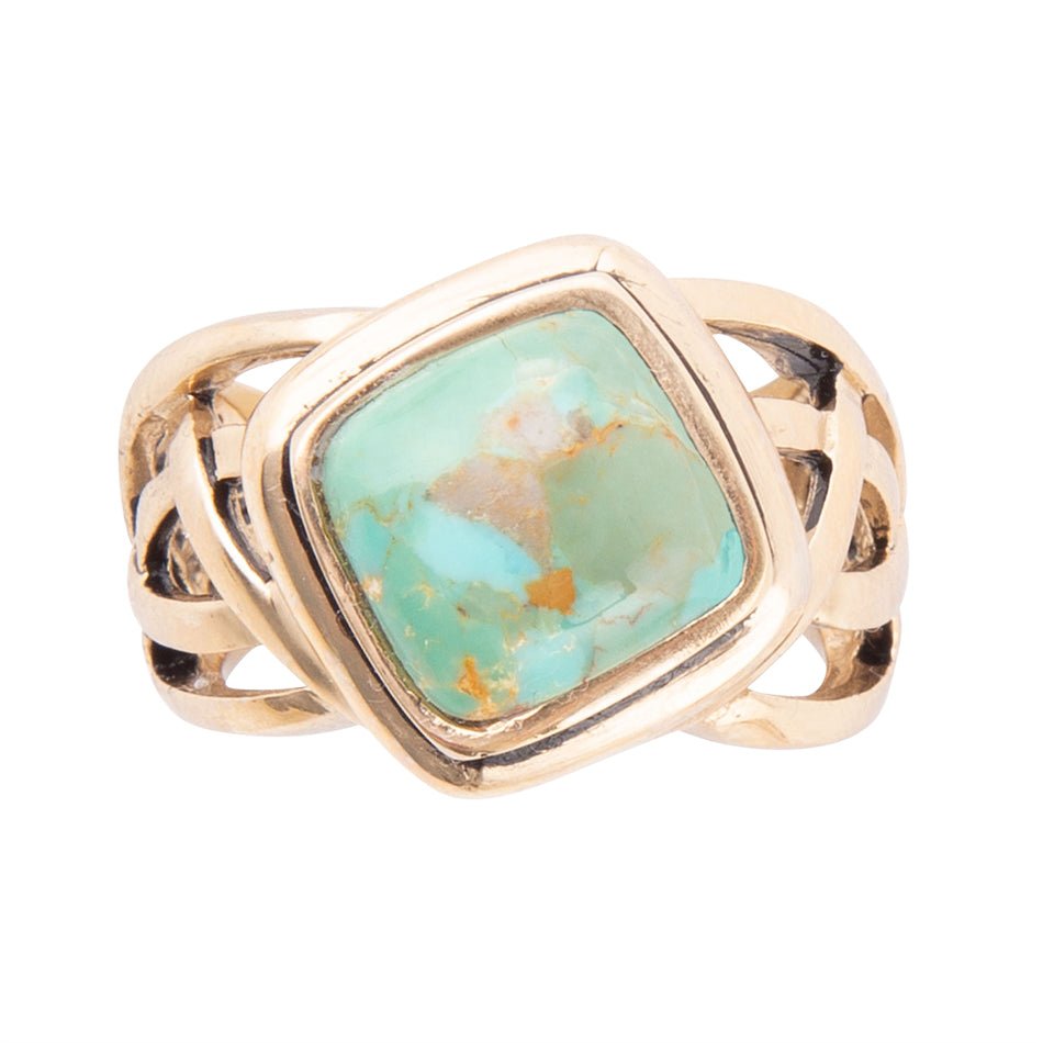 Blue Turquoise and Golden Bronze Cut Out Ring | Rings | Wiccan Center
