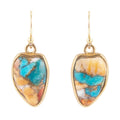 Blue Turquoise and Orange Spiny Oyster Matrix Golden Drop Earrings | Earrings | Wiccan Center