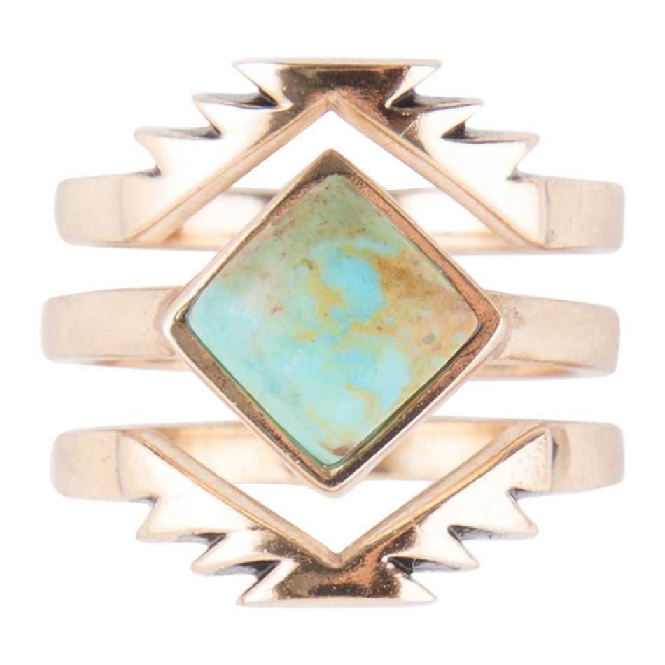 Aztec Blue Turquoise Golden Ring Set | Rings | Wiccan Center
