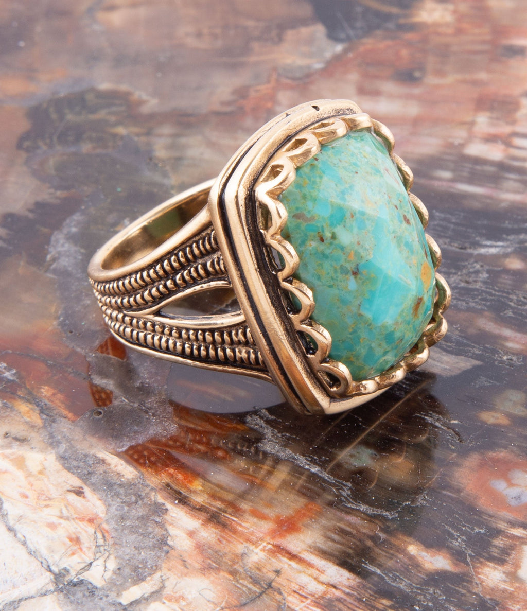 Blue Turquoise and Golden Cocktail Ring | Rings | Wiccan Center