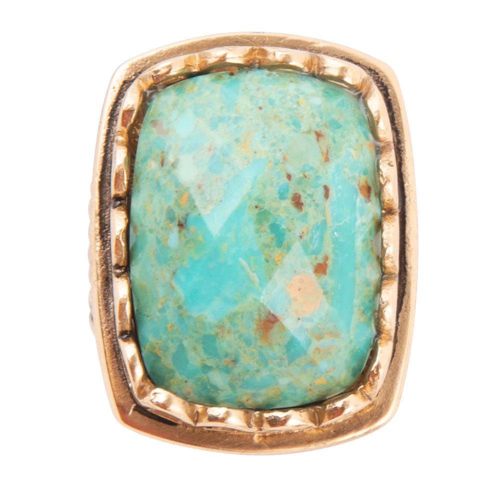 Blue Turquoise and Golden Cocktail Ring | Rings | Wiccan Center