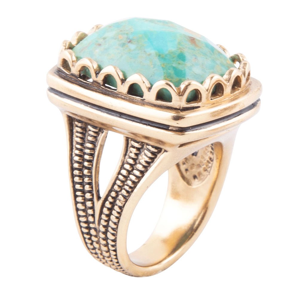 Blue Turquoise and Golden Cocktail Ring | Rings | Wiccan Center
