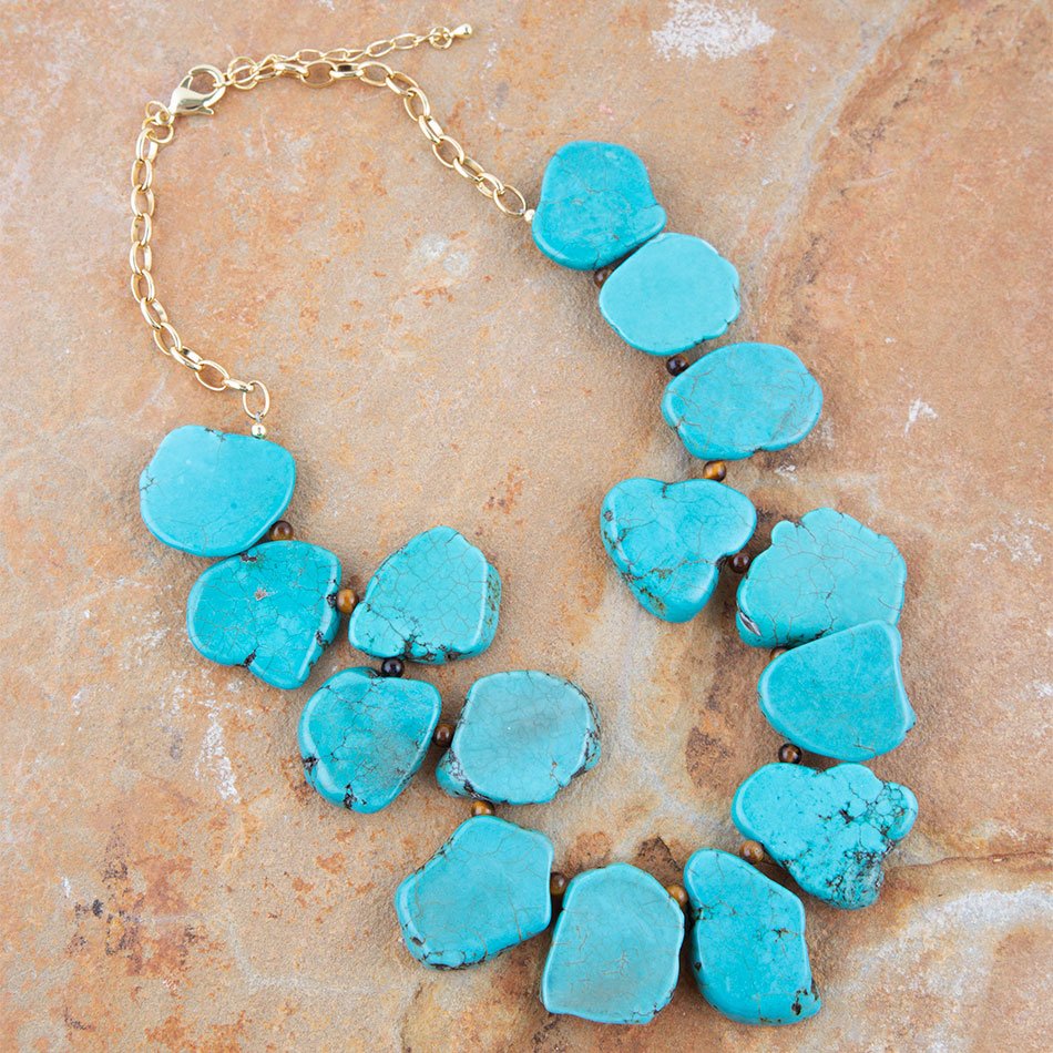 Turquoise Magnesite Slab Golden Necklace | Necklaces | Wiccan Center