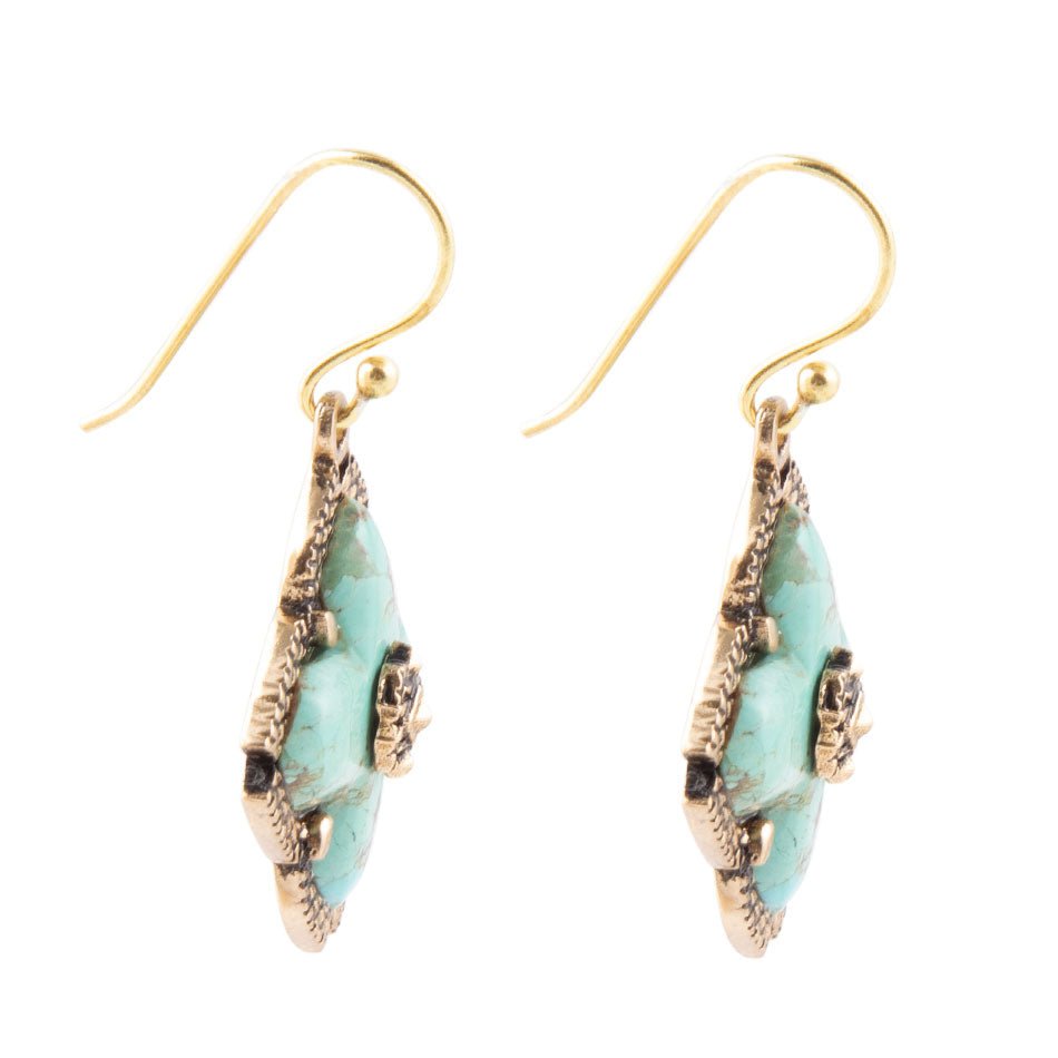 Blue Turquoise Maltese Golden Cross Earrings | Earrings | Wiccan Center