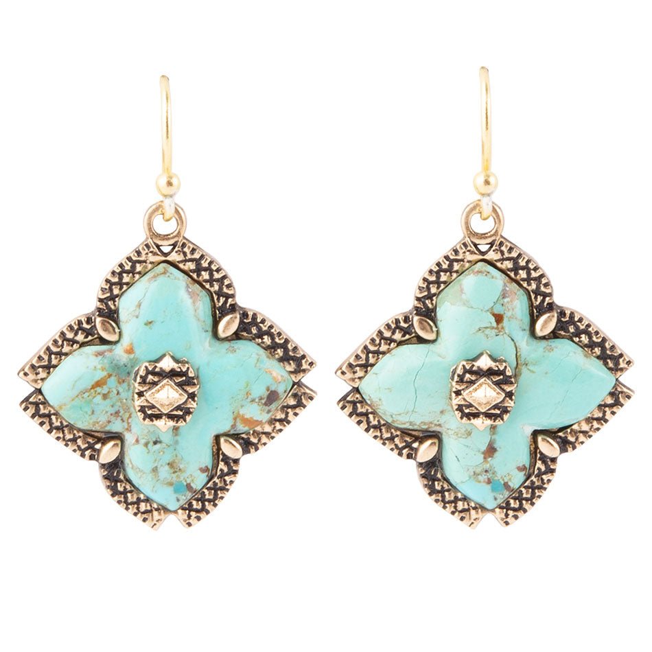 Blue Turquoise Maltese Golden Cross Earrings | Earrings | Wiccan Center