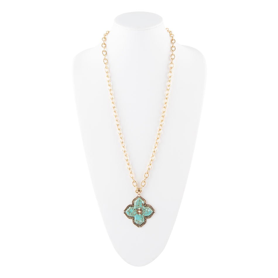 Blue Turquoise Maltese Cross Golden Pendant Necklace | Necklaces | Wiccan Center