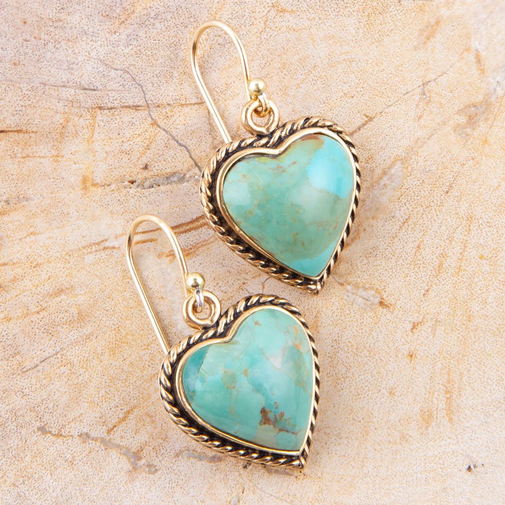 Blue Turquoise Rope My Heart and Golden Earrings | Earrings | Wiccan Center