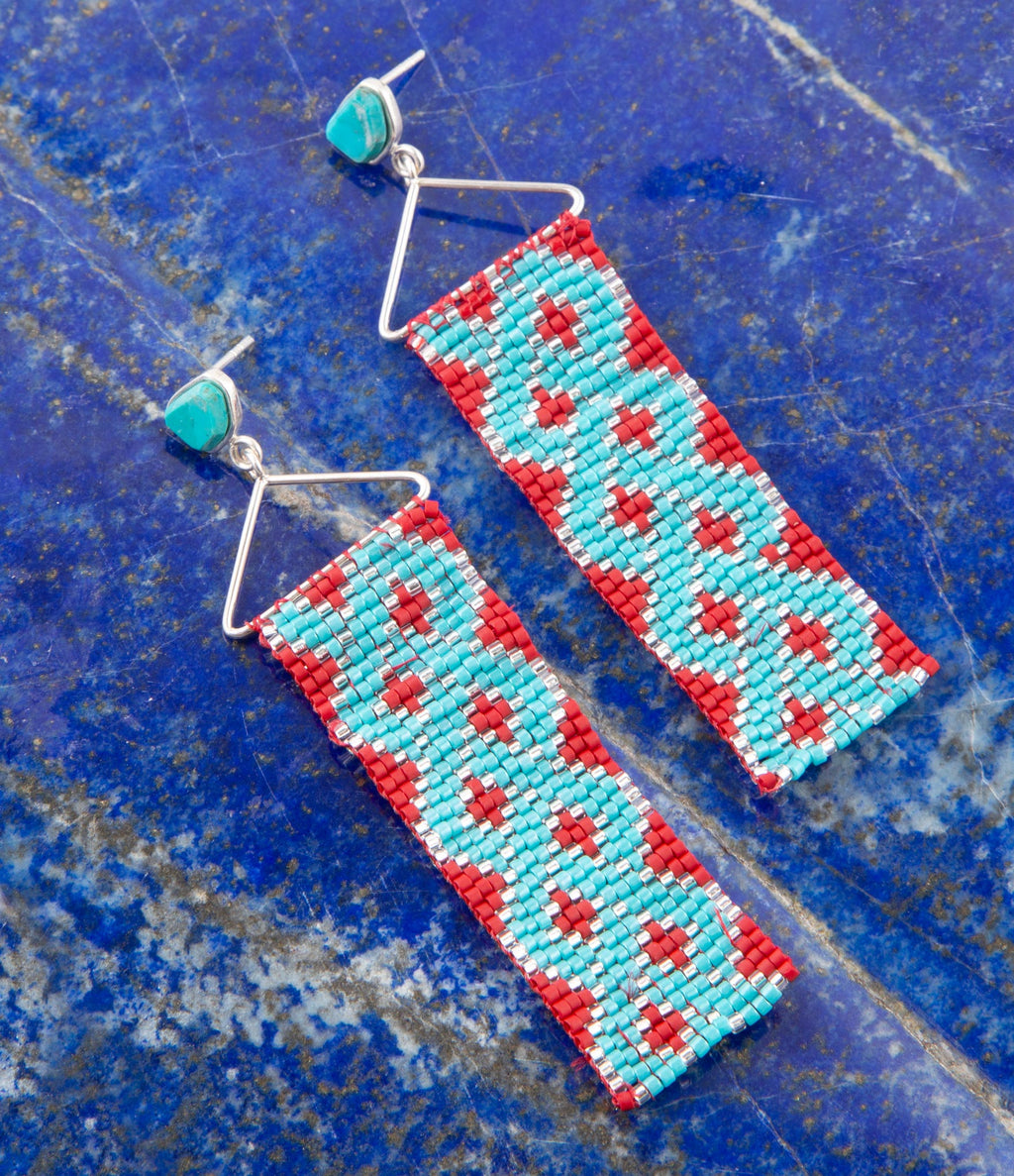 Turquoise Woven Seed Bead Earrings | Earrings | Wiccan Center