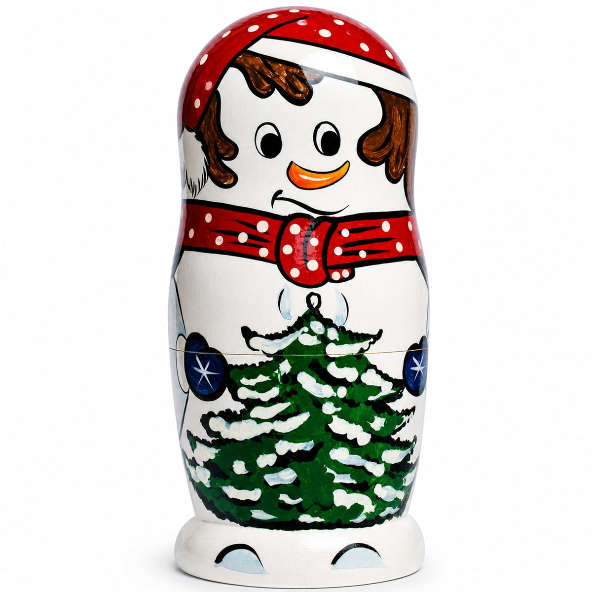 Set of 10 Snowmen with Christmas Tree Wooden Nesting Dolls 10.25 Inches