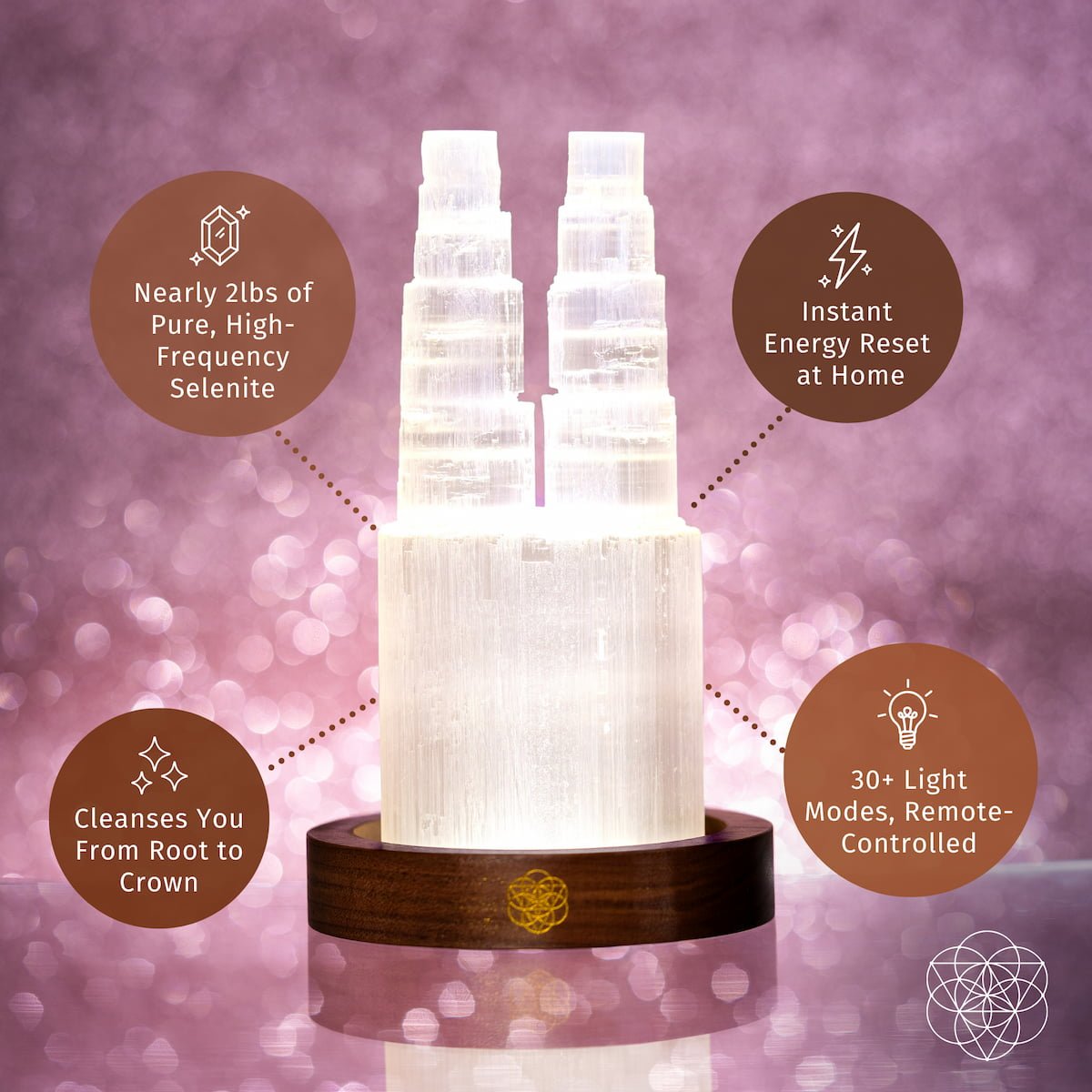 Two-Tower Selenite Lamp – Deep Energy Cleanse & Reset | Night Light | Wiccan Center