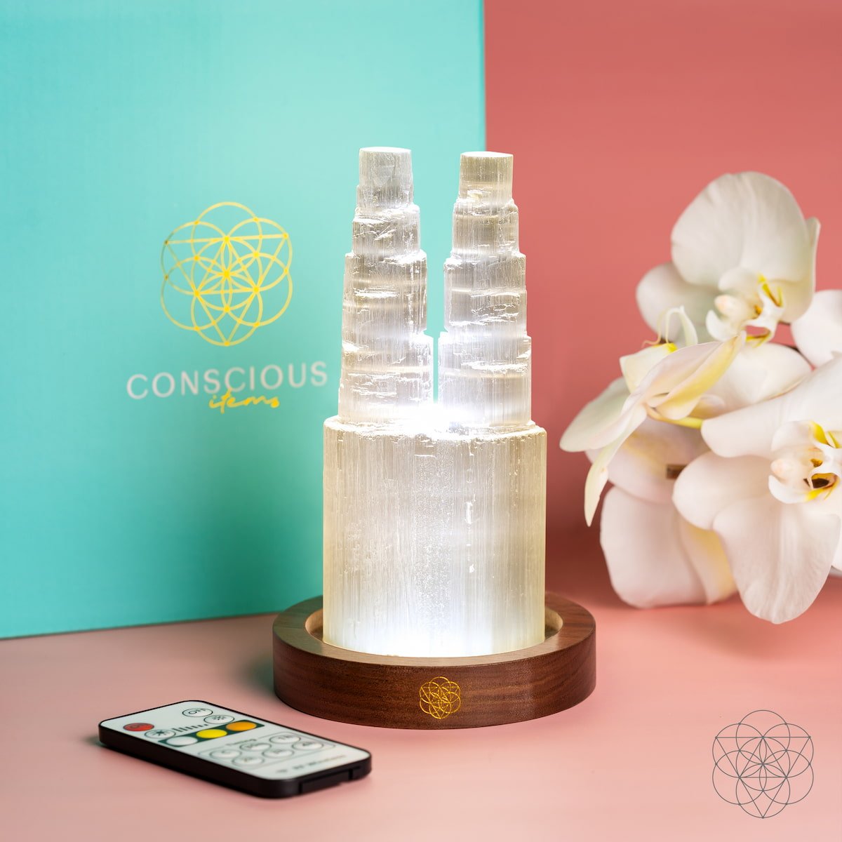 Two-Tower Selenite Lamp – Deep Energy Cleanse & Reset | Night Light | Wiccan Center