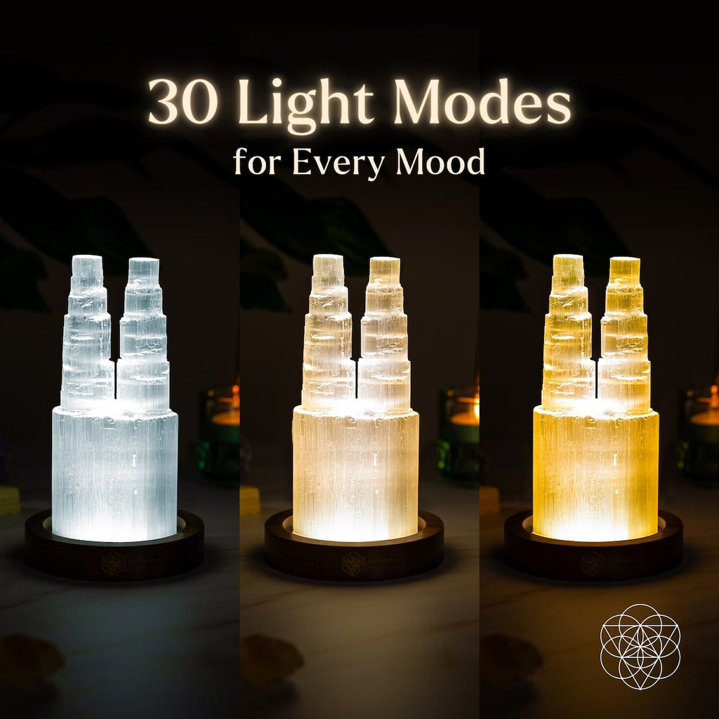 Two-Tower Selenite Lamp – Deep Energy Cleanse & Reset | Night Light | Wiccan Center