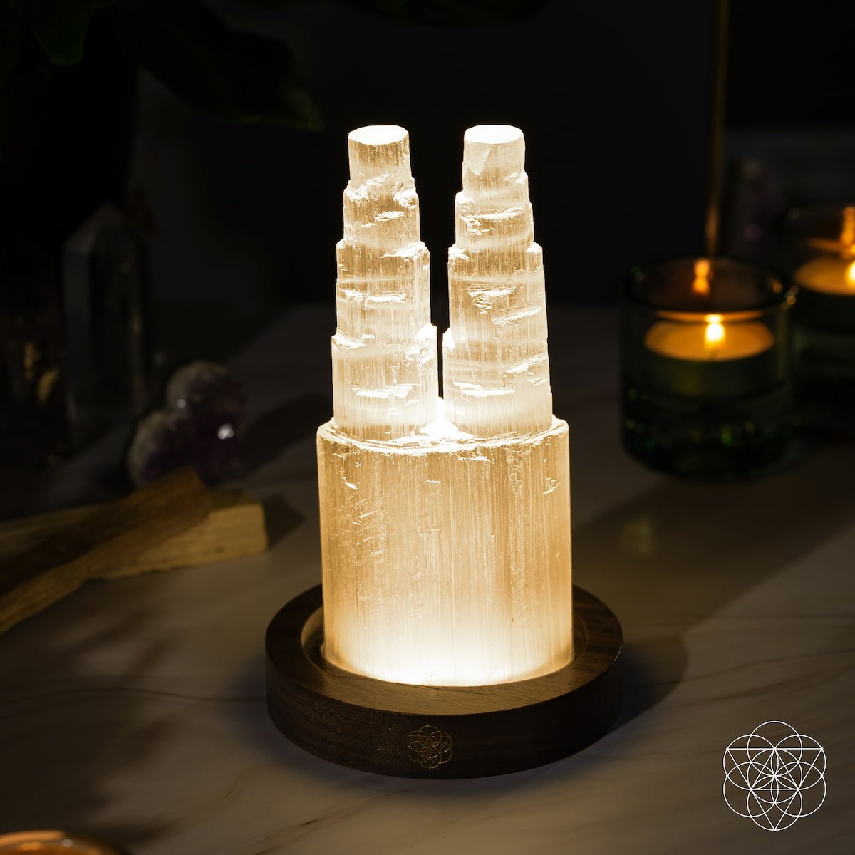 Two-Tower Selenite Lamp – Deep Energy Cleanse & Reset | Night Light | Wiccan Center