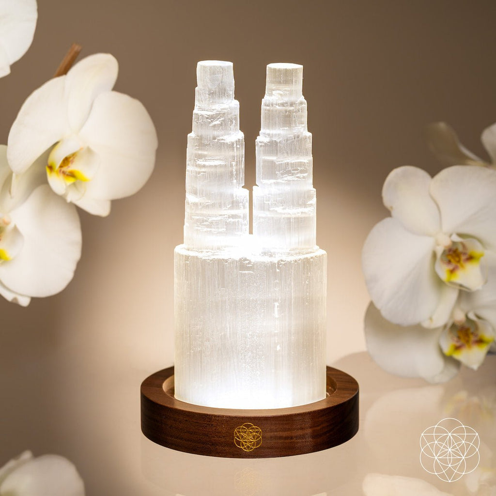Two-Tower Selenite Lamp – Deep Energy Cleanse & Reset | Night Light | Wiccan Center