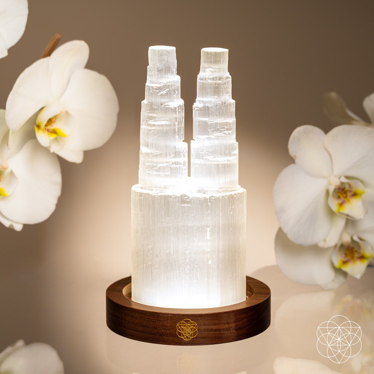 Two-Tower Selenite Lamp – Deep Energy Cleanse & Reset | Night Light | Wiccan Center