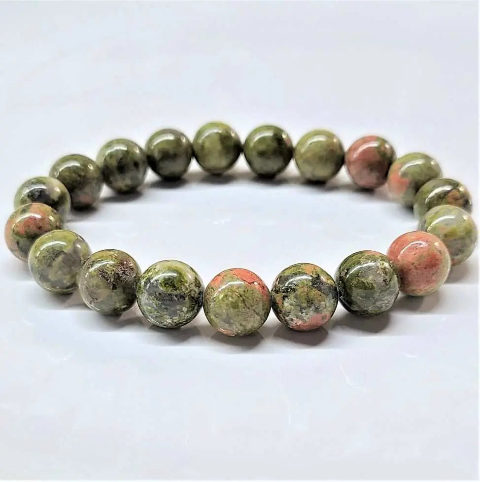 Unakite Round Bead Bracelet - Heart Guardian | Bracelets | Wiccan Center